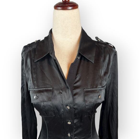 Women's Long Sleeve Black Silk Blouse Size 4 - Picture 3 of 8